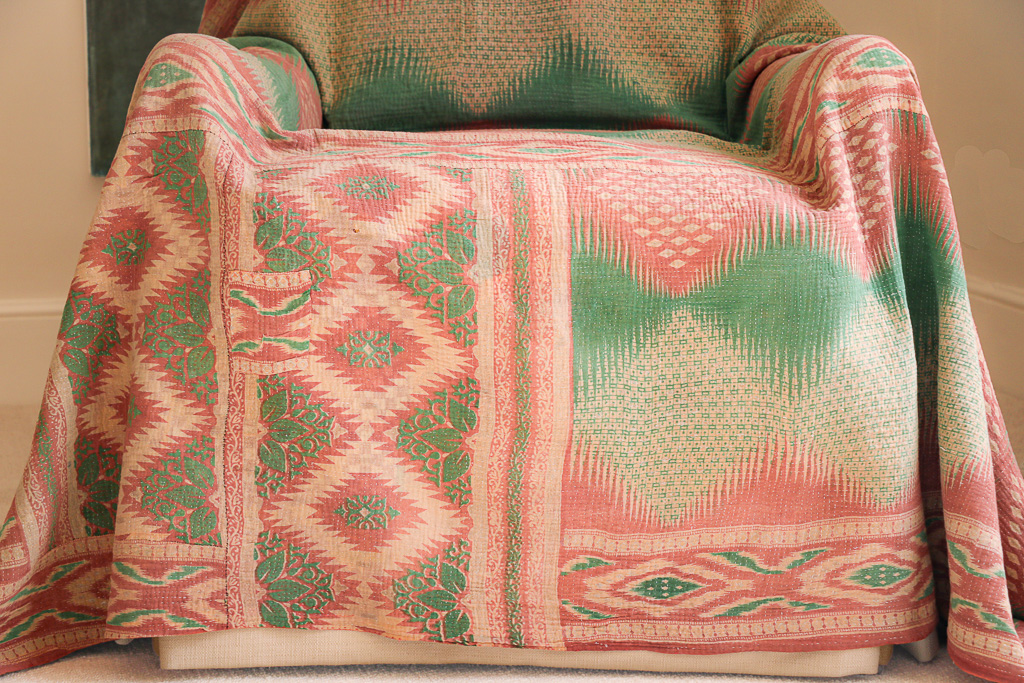 Fern Kantha, Indian hand block print fabric. Block print fabric, vintage kantha, vintage textiles, indian textiles, Indian kantha, shenouk, Bengali blankets