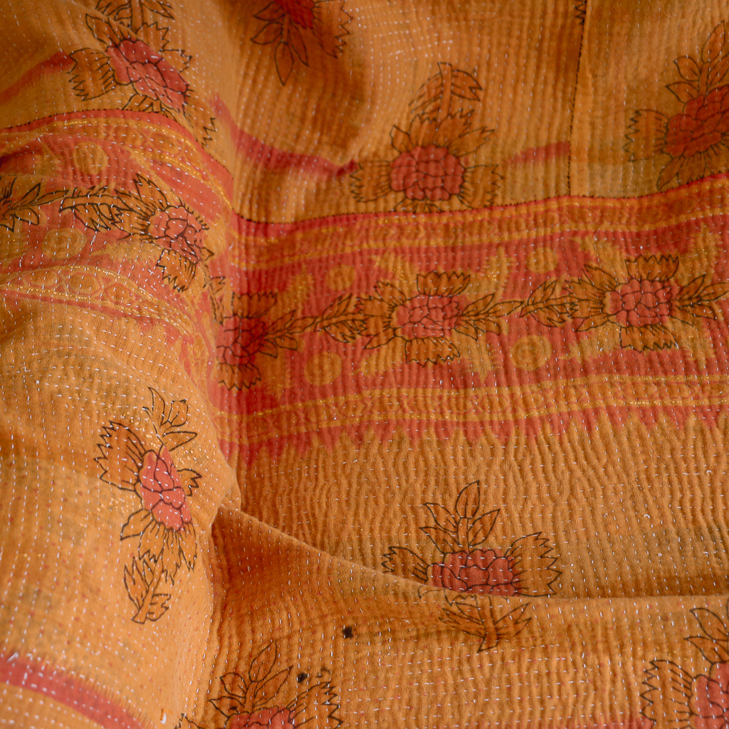 Fern Kantha, Indian hand block print fabric. Block print fabric, vintage kantha, vintage textiles, indian textiles, Indian kantha, shenouk, Bengali blankets
