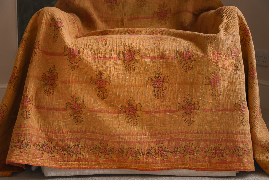 Fern Kantha, Indian hand block print fabric. Block print fabric, vintage kantha, vintage textiles, indian textiles, Indian kantha, shenouk, Bengali blankets
