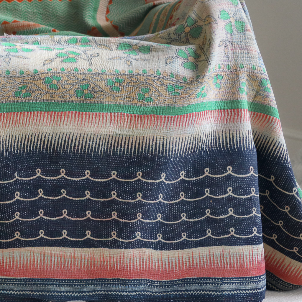 Rebecca Kantha, Indian hand block print fabric. Block print fabric, vintage kantha, vintage textiles, indian textiles, Indian kantha, shenouk, Bengali blankets