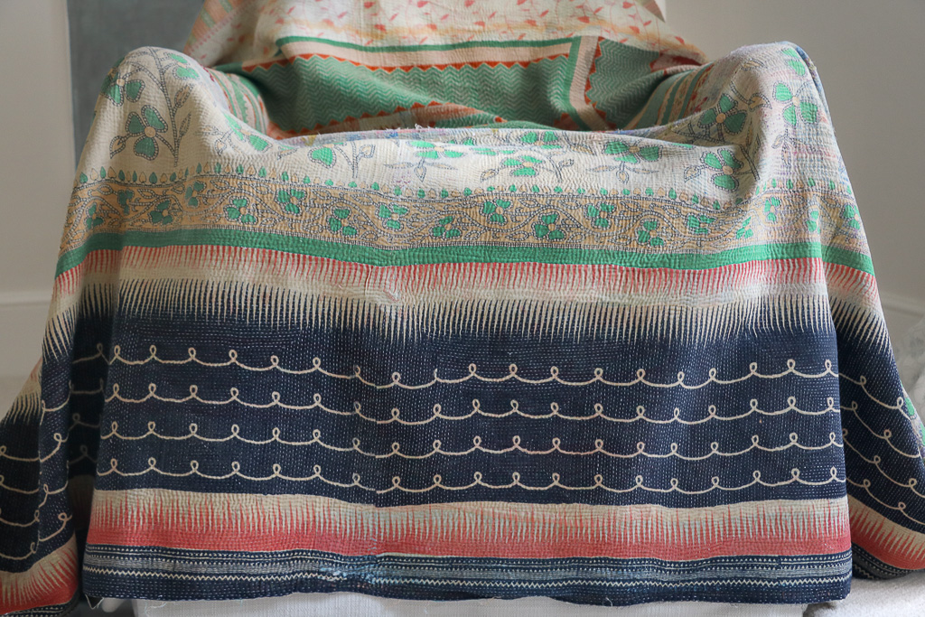 Rebecca Kantha, Indian hand block print fabric. Block print fabric, vintage kantha, vintage textiles, indian textiles, Indian kantha, shenouk, Bengali blankets