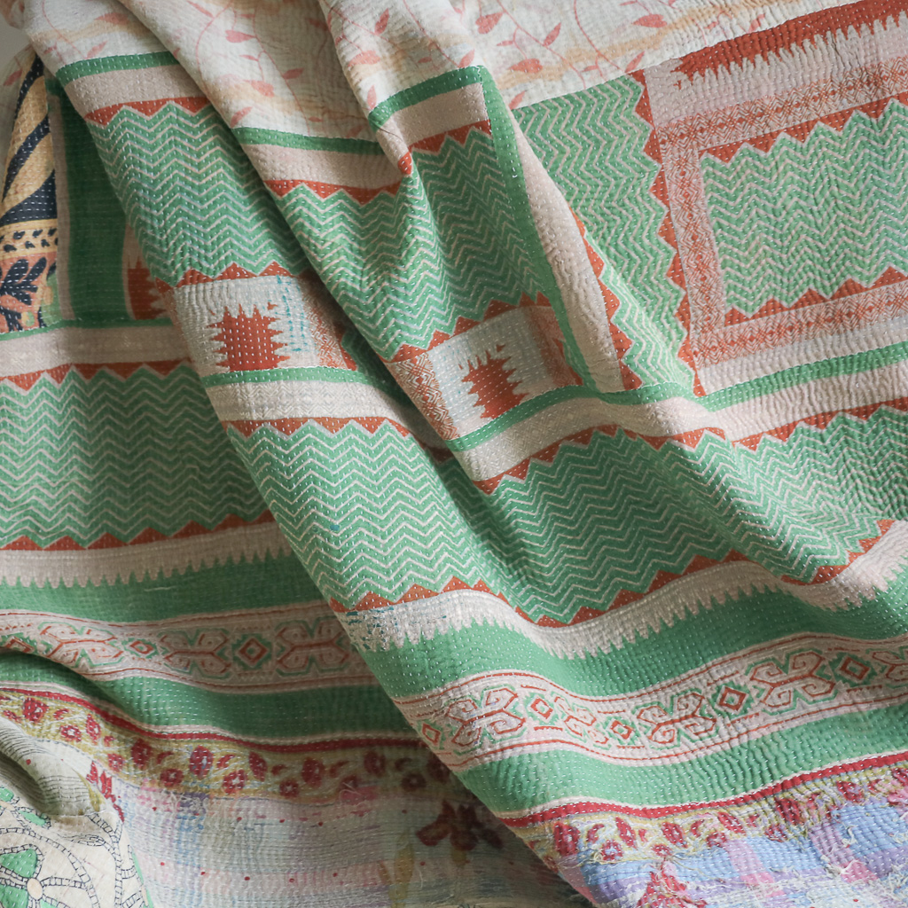 Rebecca Kantha, Indian hand block print fabric. Block print fabric, vintage kantha, vintage textiles, indian textiles, Indian kantha, shenouk, Bengali blankets