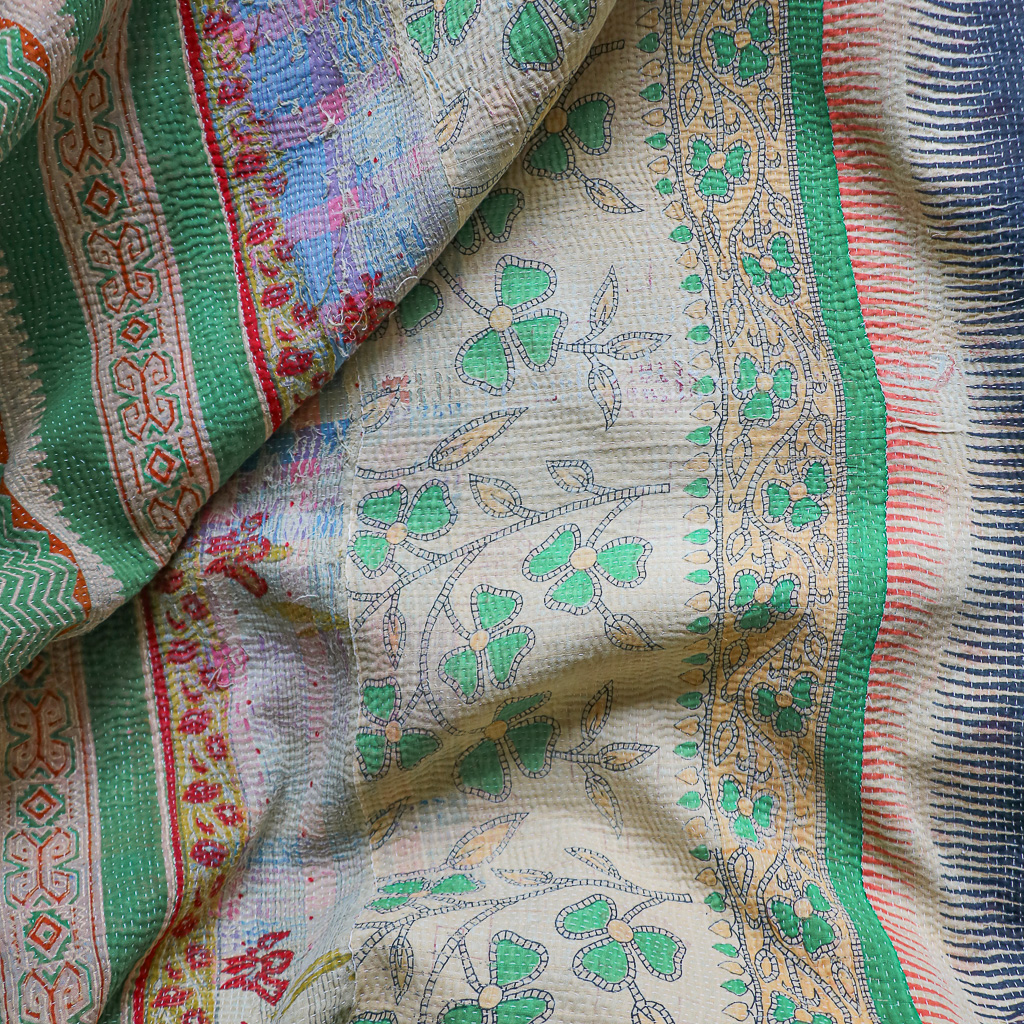 Rebecca Kantha, Indian hand block print fabric. Block print fabric, vintage kantha, vintage textiles, indian textiles, Indian kantha, shenouk, Bengali blankets