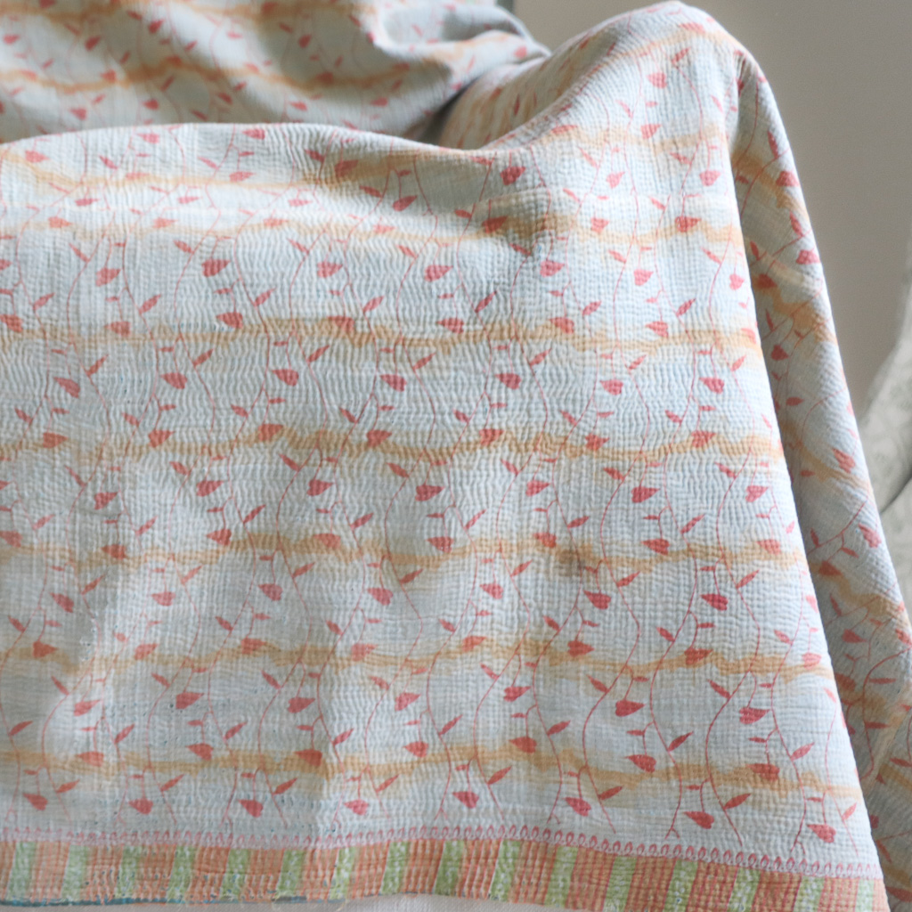 Rebecca Kantha, Indian hand block print fabric. Block print fabric, vintage kantha, vintage textiles, indian textiles, Indian kantha, shenouk, Bengali blankets