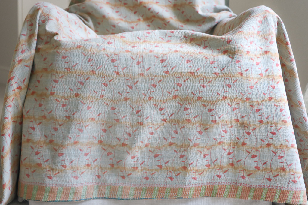 Rebecca Kantha, Indian hand block print fabric. Block print fabric, vintage kantha, vintage textiles, indian textiles, Indian kantha, shenouk, Bengali blankets