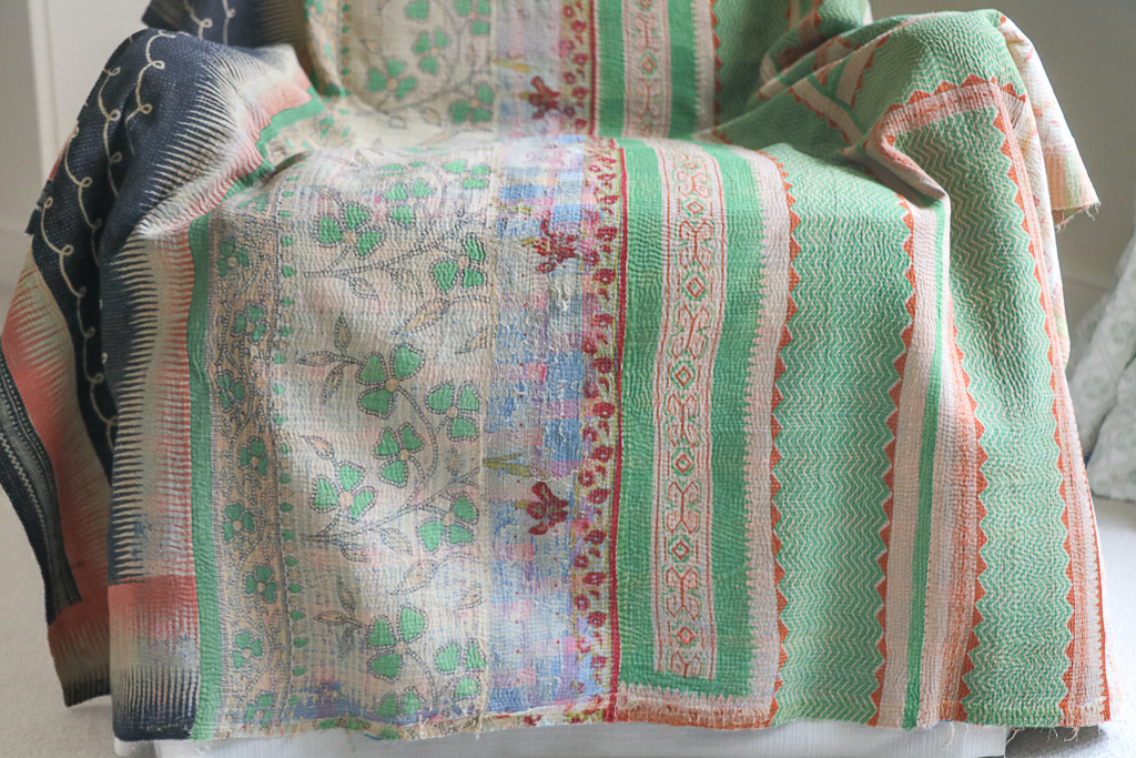 Rebecca Kantha, Indian hand block print fabric. Block print fabric, vintage kantha, vintage textiles, indian textiles, Indian kantha, shenouk, Bengali blankets