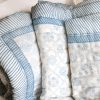 Tashi & Lotta Quilt in Swedish Blue, shenouk, block print cushions, indian block print, indian block print fabric, linen block print, linen cushions, indian textiles, indian block print cushions, linen cushions, block print quilts, block print bedding